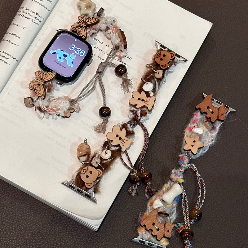 For Apple Watch Series 9 8 7 41mm / 6 5 4 SE (2023) SE (2022) SE 40mm / 3 2 1 38mm Wristband Drawstring Woolen Watch Strap - Dog For Apple Watch Series 9 8 7 41mm / 6 5 4 SE (2023) SE (2022) SE 40mm / 3 2 1 38mm Wristband Drawstring Woolen Watch Strap - Dog